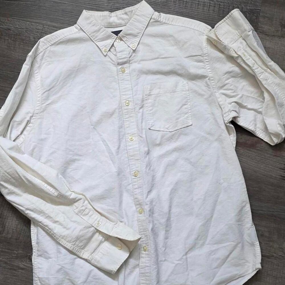 Hawking's McGill Men's White Long Sleeve Pocket Button Down Shirt, Size Large